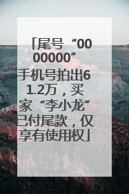 尾号“0000000”手机号拍出61.2万，买家“李小龙”已付尾款，仅享有使用权