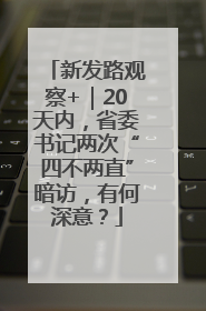 新发路观察+｜20天内，省委书记两次“四不两直”暗访，有何深意？